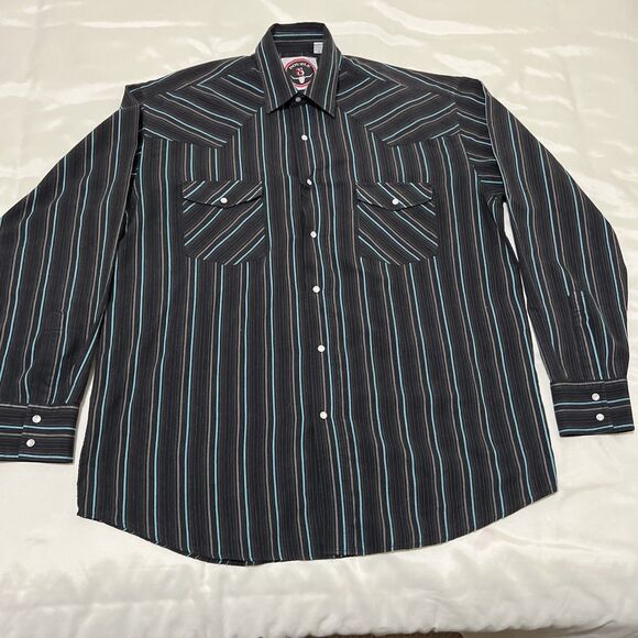 Western Shirts Lot Of 2 Men’s XL Double S Pearl Snap Striped & BKE Black Plaid - Picture 10 of 16